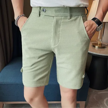 Barbati Pantaloni Scurți De Vară Coreean De Afaceri De Moda Pantaloni Scurți Casual Pantaloni Scurți Chino Birou Vafe Respirabil Haine De Vară De Culoare Solidă 36