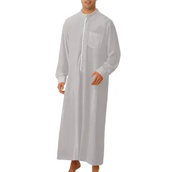 Bărbați Musulmani Jubba Echipa Maneca Lunga Culoare Solidă Respirabil Robe 2023 Stand Guler Arabe Islamice Caftan Bărbați Abaya