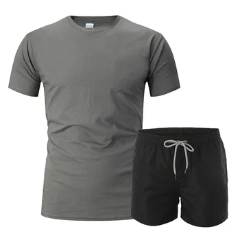 De Vară pentru bărbați T-shirt, pantaloni Scurți Două Piese Maneci Scurte Set de pantaloni Scurți de Moda de Vară Sport Funcționare Purta