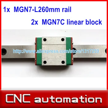 1 buc 7 mm lățime șină de ghidare liniare 260mm MGN7 + 2pc MGN MGN7C Blocuri transport pentru CNC