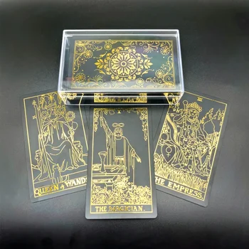 1 Pachet De Cărți De Tarot Din Plastic De Aur Negru Rezistent La Apa Rezistent Oracle Divinație Cu Ghidare Carte L722