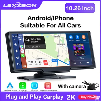 10.26 Inch Touch Ecran 2K Auto Portabil Wireless Apple CarPlay, Android Auto Radio Multimedia GPS dual lens Dash Cam 1080P Stereo