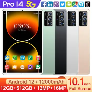 14 Pro Tableta PC de 10.1 Inch IPS Ecran Android 12 RAM:6/8/12GB-ROM:128/256/512GB GPS+WIFI+BT Suport Dublu Card 12000mAh