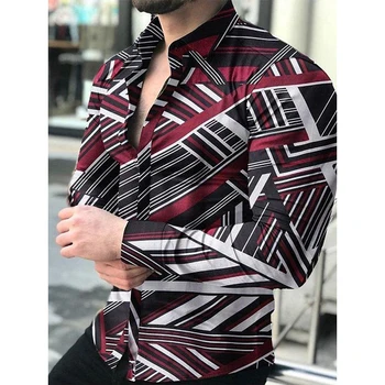 2023 Moda de Lux pentru Bărbați Cămăși de Turn-down Guler Nasturii Tricou Casual cu imprimeu Geometric Topuri cu Maneci Lungi Îmbrăcăminte pentru Bărbați Cardigan