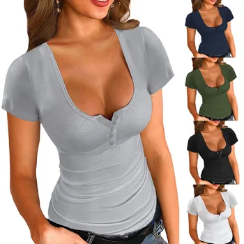2023 Vara Noi de Moda de Îmbrăcăminte pentru Femei Culoare Solidă tricou Casual Sexy Strâns cu mânecă Scurtă Sus Haine de Femei