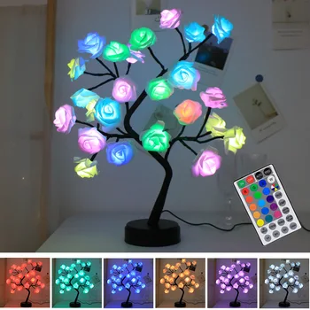24 LED-uri RGB de Flori de Trandafir Copac Lumini USB Baterie Lampă de Masă Zână Lumina de Noapte Petrecere Acasă de Crăciun de Nunta de Decorare Dormitor Cadou