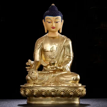 30cm Antic de Bronz Aurit Statuie de Buddha, Budismul Guanyin Bhagavan Bhaisajya