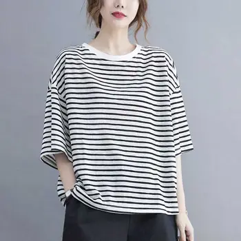 98% Bumbac Tricouri Femei Fashion Design cu Dungi T-shirt Liber Casual cu Maneci Scurte Topuri Supradimensionate Trend Vara Tricou Subțire Y2k
