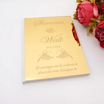 Acril Oglindă Personalizate De Nunta Elegant Semnătura Carte De Oaspeti Sculpta Cuplu Numele Și Data De Nunta Personalizate Cadouri