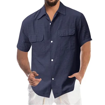 Bumbac haine de Lucru Tricouri Tricou de Culoare Solidă de Buzunar Dublu pentru Bărbați Cămăși Simple Camisas Hombre de Moda Subțire de Afaceri Sociale Blusas