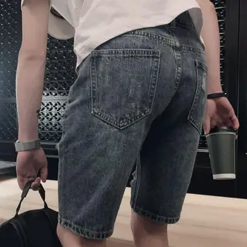 Bărbați Streetwear Denim Pantaloni la Mijlocul naștere Rupt Găuri Picior Drept Lungime Genunchi cu Buzunare cu Fermoar/buton Zbura
