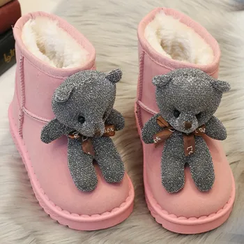 Cizme De Zapada Pentru Fete Îngroșat Cald Urși Decorative Personalizate Cizme De Moda Pentru Copii Desene Animate Drăguț Bumbac Pantofi De Iarna