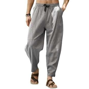 Cordon de bărbați Lenjerie de pat din Bumbac Respirabil, Moale Felinar Pantaloni Joggers Casual, Talie Elastic Vrac Yoga Harem Pantaloni Pantaloni