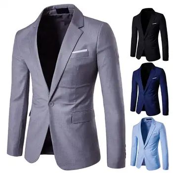 Design Elegant Pentru Bărbați Haina Confortabil Bărbați Blazer Turndown Guler Culoare Pură Buton Sacou Se Potrivesc