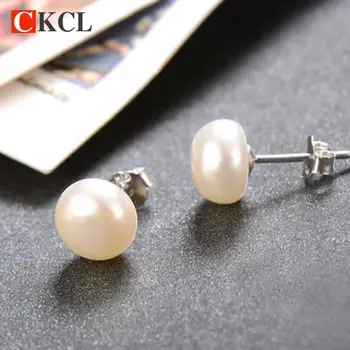 Dublu cercei cu perle Naturale adevarata perla cercei stud 7-8 mm alb natural negru de apă dulce pearl
