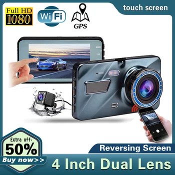 DVR AUTO cu Wifi Auto Reverse Video 170° Night Vision Dual Lens 1080P Dashcam Registrator G-Senzor 24H Parcare Vidieo Recorder