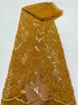 Elegant Africane Margele Dantelă Tesatura De Lux Nigerian Paiete Franceză Broderie Tul Tesatura Dantelă Couture Materiale Dubai Nunta