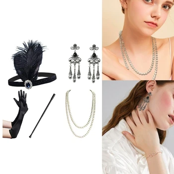 Elegant Prom Party Pene Hairband cu Plastic Țigară Rod&Mănuși pentru Doamna