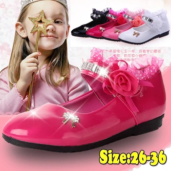 Flori Fete Pantofi de Primavara Toamna Princess Dantela PU Piele Pantofi Drăguț Bowknot Stras pentru 3-11 Vârstele Pantofi de Copil