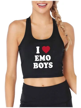 I Love Emo Boys Design Sexy Slim Fit Crop Top pentru Femei Personalizate din Bumbac Respirabil Topuri Rezervor E-Formare Fată Bretele