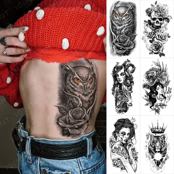 Impermeabil Tatuaj Temporar Autocolant Bufnita Crescut Leu Tigru Coroana Craniului Tribale Fata Flash Tatuaj Braț De Arta Corp Tatuaje False Femei Bărbați