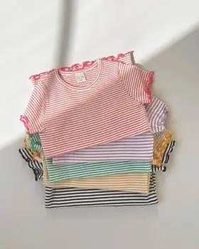 Jenny&Dave 2023 Japoneză Versatil Colectie de Fete de Înaltă Calitate Fire Țesute Stripe T-shirt Fete