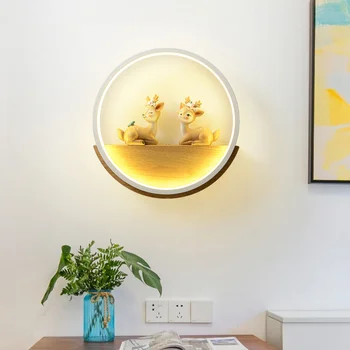 Lampa de perete Minimalist Creative Rotund Cameră de zi cu TV Fondul Nordic de Dormitor din Lemn Masiv de Studiu Lămpi de Noptieră, cu Lumina Calda