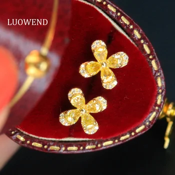 LUOWEND 18K Yollew Aur Cercei Stud Diamant Cercel Petrecere Bijuterii Clasic Forma de Trifoi Stil pentru Doamna