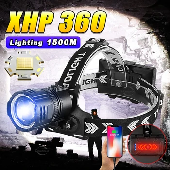 Mai nou de Mare Putere XHP360 Pescuit Far Super-Luminos Reîncărcabilă Faruri Puternice de Cap Lanterna 18650 Camping Lumina Cap