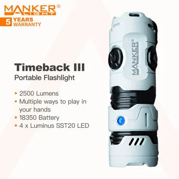 Manker Timeback III Lanterna Portabil cu 4 Surse LED și pline de culoare, Lumini de Semnalizare, 2500 Lumeni, mai Multe Moduri de a Juca, EDC