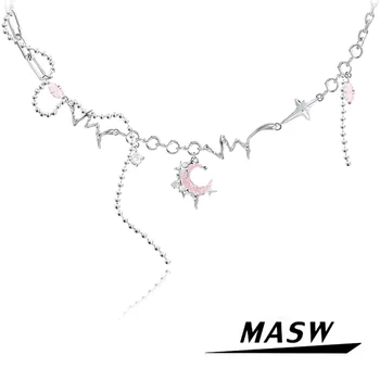 MASW Design Original Senior Sentiment de Alamă de Înaltă Calitate Gros de Argint Placat cu Luna Roz Pandantiv Colier Pentru Femei Fata de Cadou 2023