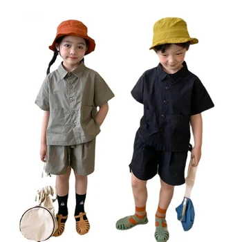 Moda de vara haine de Lucru Costume de Copii pentru Băieți și Fete pentru Copii de Turn-down Guler T-shirt + Liber din Bumbac, pantaloni Scurți Nou de Înaltă Calitate Costum 2-9Y