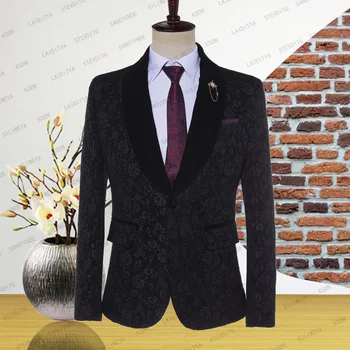 Negru Costum Bărbați Clasic Retro Model Slim Fit Pieptul Singur Bucata De Afaceri Formal Jacheta Cavalerii De Onoare Haina De Nunta Petrecere 2023