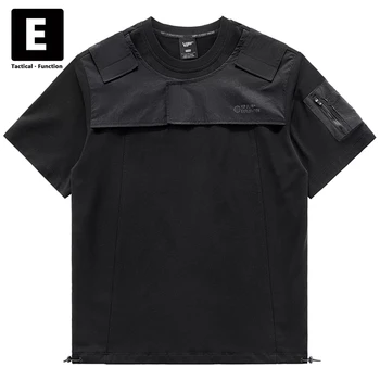 Negru Techwear tricou Barbati Vara cu Maneci Scurte Topuri Tricouri Hip Hop Streetwear Mozaic de Marfă Tricou de sex Masculin