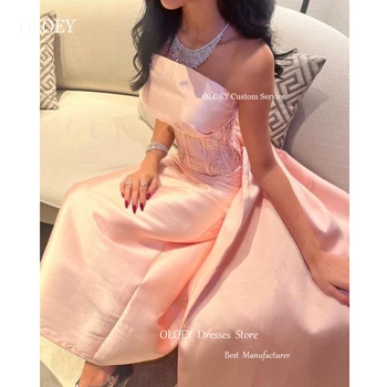 OLOEY 2023 Arabia arabe Lady Pink Satin Rochii de Seara Cu Trenul Detașabil Spate Corset Elegant Prom Party Rochii Formale
