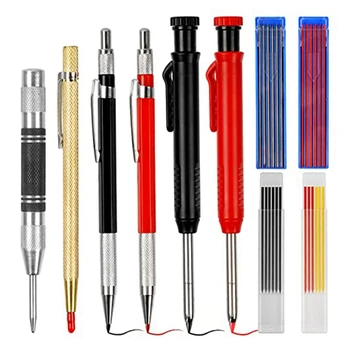 Pachet De 10 Tâmplar Creion Cu Ascuțitoare Mecanică Tâmplar Creioane Set Groapă Adâncă Marker Cu 36 De Rezerve