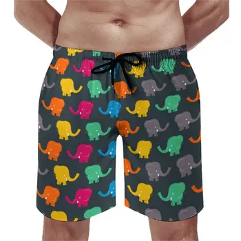 Puiul De Elefant Pantaloni Scurți De Bord Colorat Animal Print Confortabile, Pantaloni Scurți De Plajă Talie Elastic Plus Dimensiune Înot Trunchiuri Bărbați