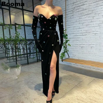 Puternică Catifea Neagra Sirena Elegant de Seara Sweetheart detalii Cristal Flori 3D Picior Tăiat Rochii de Petrecere, Rochii de Bal Dubai Utilaje