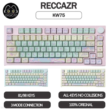 RECCAZR KW75 Tastatură Mecanică Chei 81 3 Modul USB/2.4 G/Bluetooth Wireless Keyboard PBT Pentru Win/Mac OS/iOS Birou Tastatura Cadou