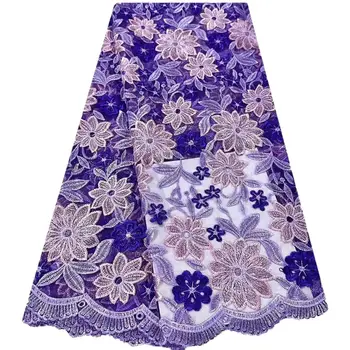tesatura violet african kente 3d florale cu margele voal dantela elveția brodate tul de seara pentru femei rochie de mireasa 5 metri