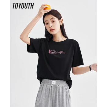 Toyouth Femei T-shirt 2023 Vara cu Maneci Scurte O Gât Vrac Teuri Tendință de Moda Cat Scrisoare de Bumbac Imprimare Patru Culori de Bază Topuri