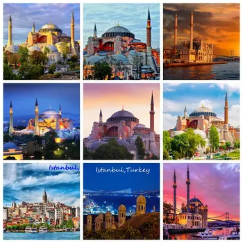 Turcia Peisaj 5D DIY Full Diamond Pictura Biserica Hagia Sophia,Istanbul Catedrala Capodoperă Broderie Mozaic pentru Decorarea