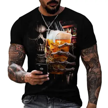 Vara O-Gât 3D Craniu Imprimate T-shirt, Halloween-ul T-shirt, Mexican Ziua Morților T-shirt, Personalizate de Stil de Stradă Pentru Bărbați